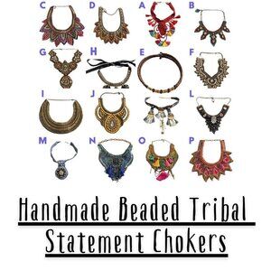 HANDMADE Artisan Boho Tribal Beaded Statement Necklaces ~7" diameter
